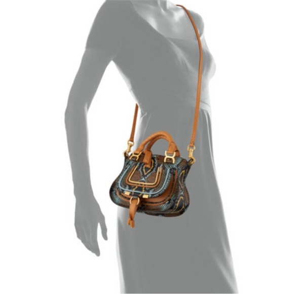 Chloe Marcie Mini Python-Embossed Double-Carry Satchel Bag - Picture 4 of 14